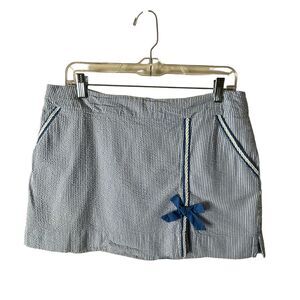 Lilly Pulitzer Blue White Striped Seersucker Jarvy Skort Sz 10 Womens Skirt Bow